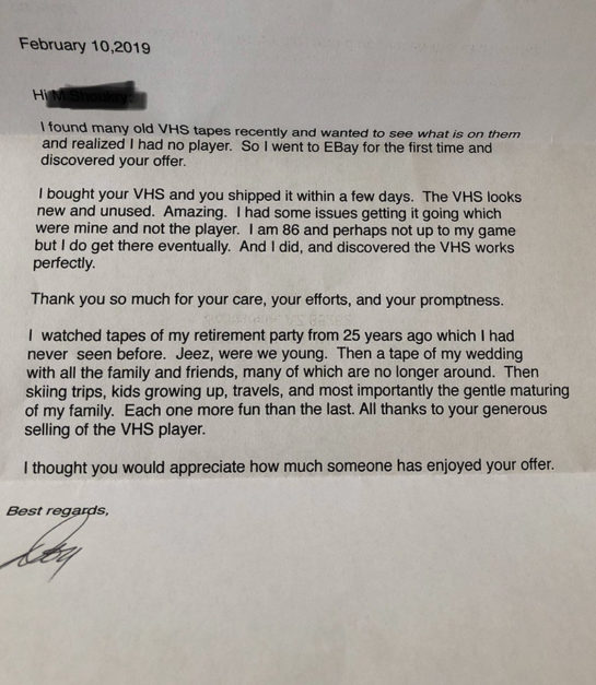 Man Sells VCR To 86-Year-Old Man On eBay, Then Receives A Letter From ...